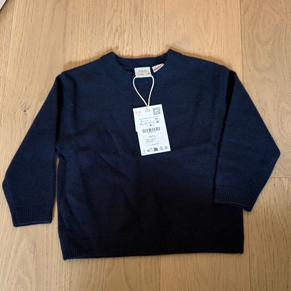 Zara kids Navy Crewneck Sweater 100% cashmere